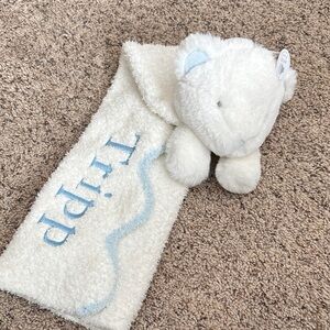 Cream and Light Blue Plush Bear Lovie with Lullaby “Tripp” for baby